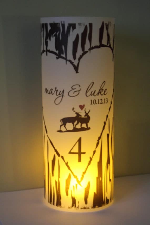 Monogram wood deer couple  birch Luminary Centerpiece - 8.5 inch - great for table Number Wedding Reception-12 pkg
