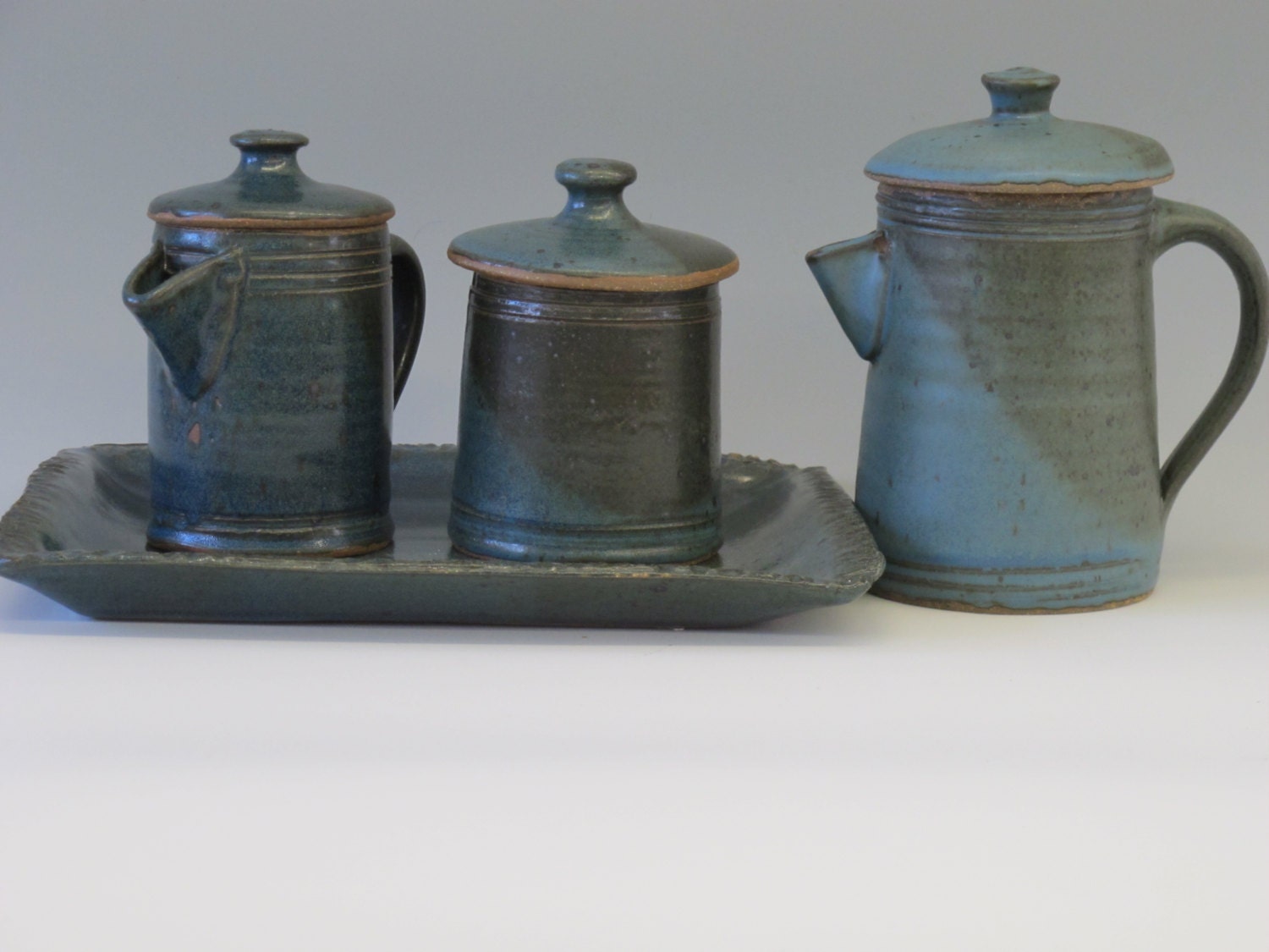 Blue Sugar and Creamer on a Tray - NewProspectPottery