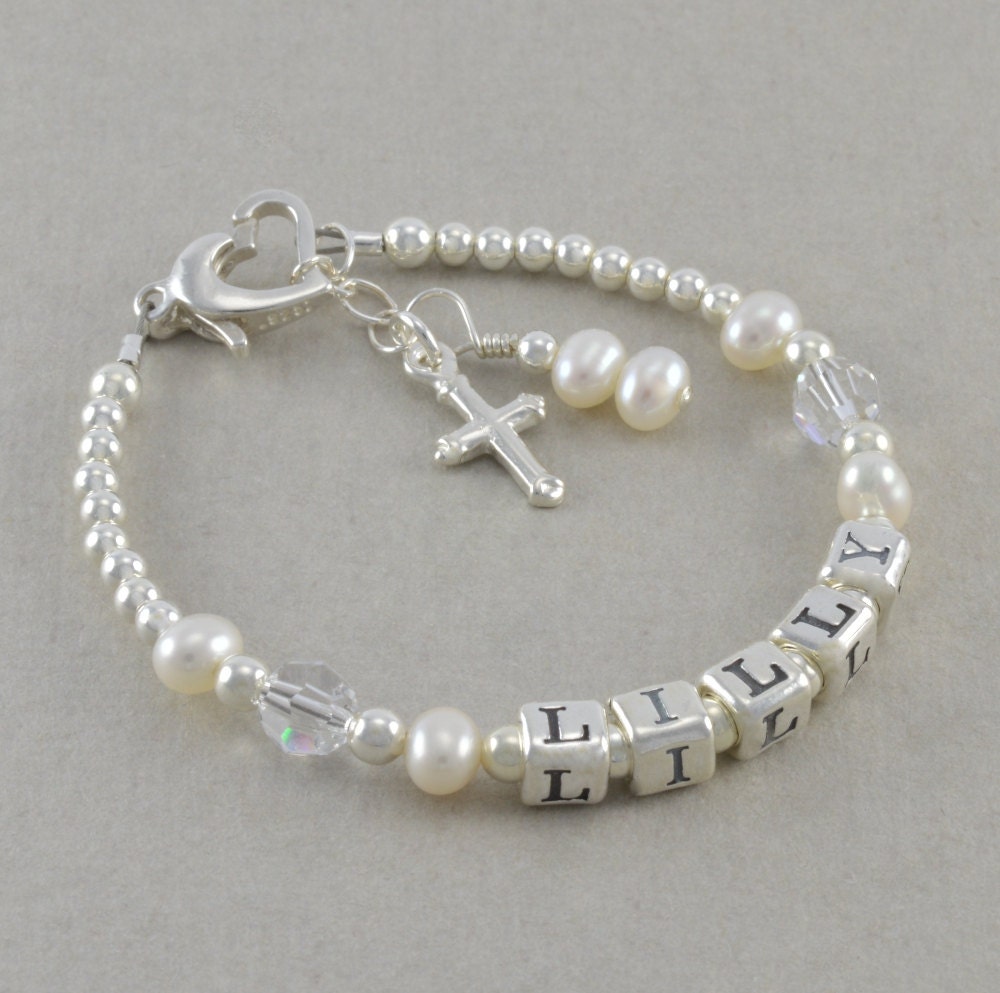 Baptism Bracelet girls baby christening by SixSistersBeadworks