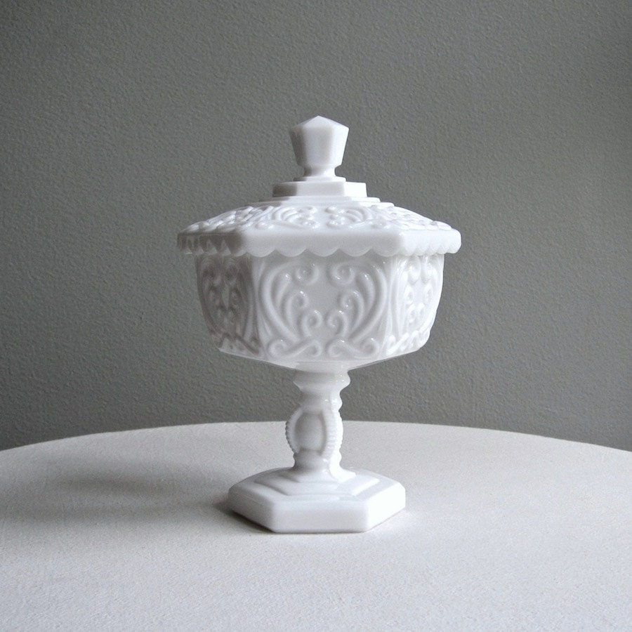 Milk Glass Footed Candy Dish with Scrolls by Imperial