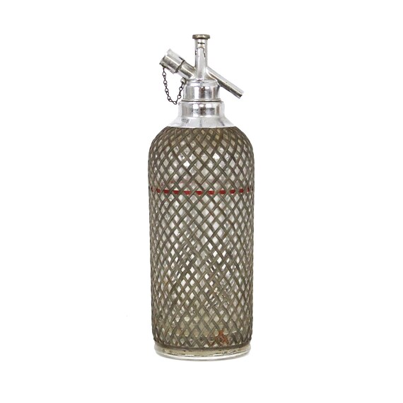 vintage wire mesh seltzer bottle by lacklusterco on Etsy