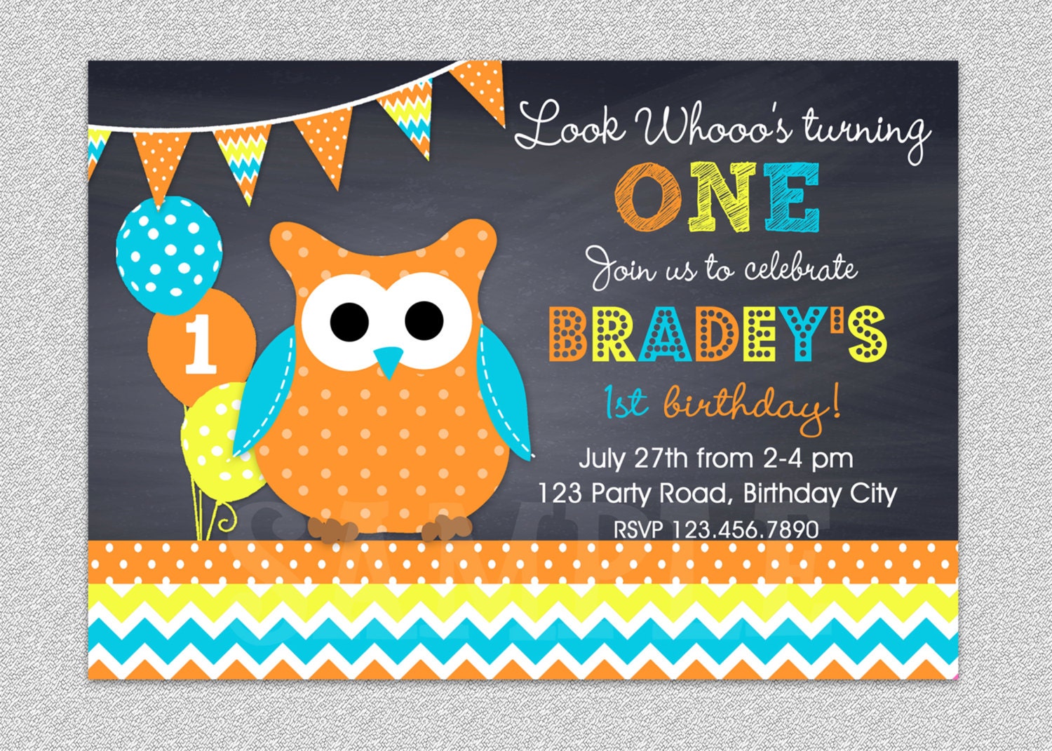 Boys Owl Birthday Invitation Chevron Chalkboard Owl Birthday Party Invitation Printable Il_570xn