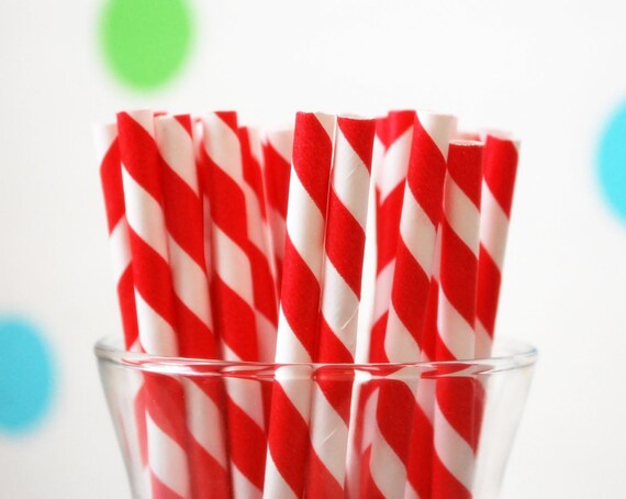 Paper Straws, 25 Christmas RED Paper Straws or Choose your Color , Paper Striped MariaPalito A427 Il_570xn
