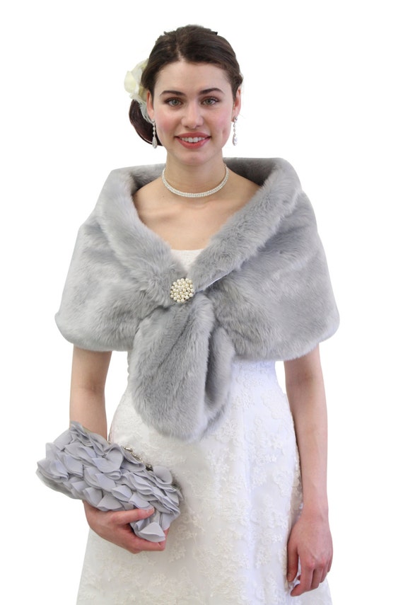 Grey Faux Fur Wrap Bridal Stole 800MM-GREY