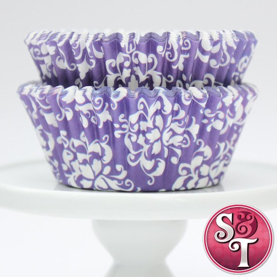 Damask Purple GREASEPROOF Baking Cups Cupcake Liners - Quantity 50 Il_570xn