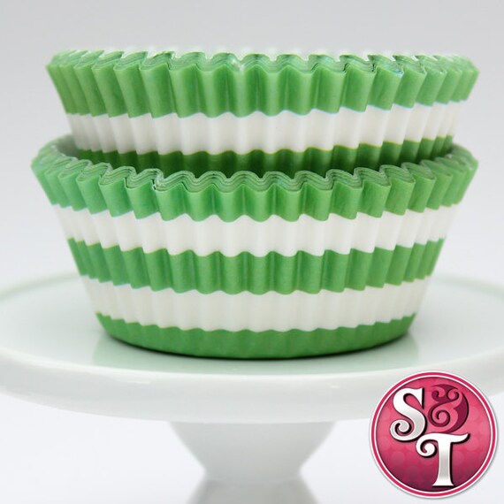 Rugby Stripe Lime Green GREASEPROOF Baking Cups Cupcake Liners - Quantity 50 Il_570xn