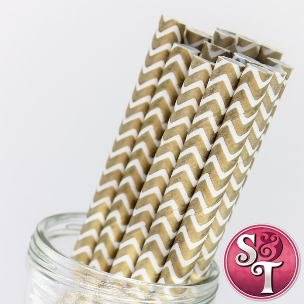 Chevron Zigzag Gold Metallic Party Paper Straws - Cake Pop Sticks - Pixie Sticks - Qty 25 Il_570xn