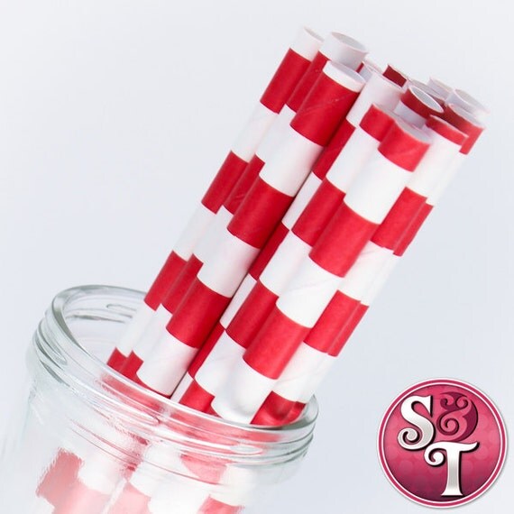 Rugby Stripe Red Party Paper Straws - Cake Pop Sticks - Pixie Sticks - Qty 25 Il_570xn