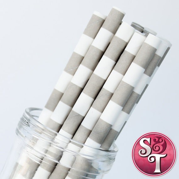 Rugby Stripe Gray Party Paper Straws - Cake Pop Sticks - Pixie Sticks - Qty 25 Il_570xn