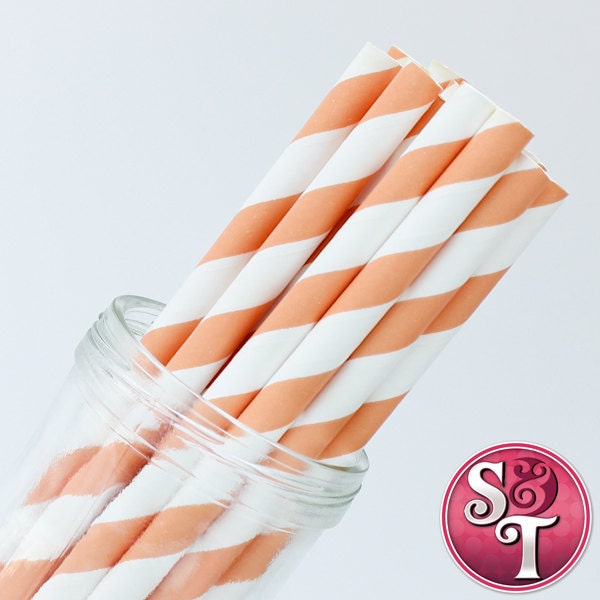 Stripe Light Orange Party Paper Straws - Cake Pop Sticks - Pixie Sticks - Qty 25 Il_570xn