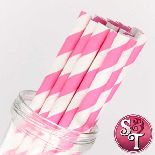 Stripe Pink Party Paper Straws - Cake Pop Sticks - Pixie Sticks - Qty 25 Il_570xn