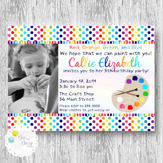 Painting Party Printable Photo Invite for Birthday Party or Baby Shower DIY Invitation by BeeAndDaisy Il_570xn