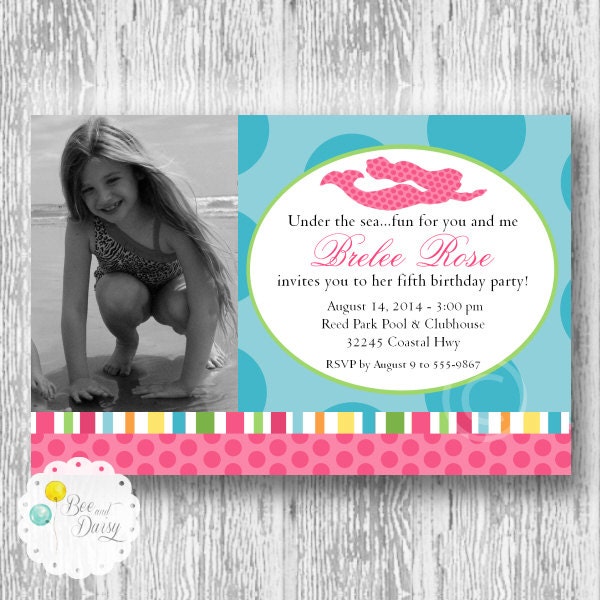 Mermaid Invitation for Birthday Party or Baby Shower - DIY Girls Under the Sea Printable Photo Invite by BeeAndDaisy Il_570xn