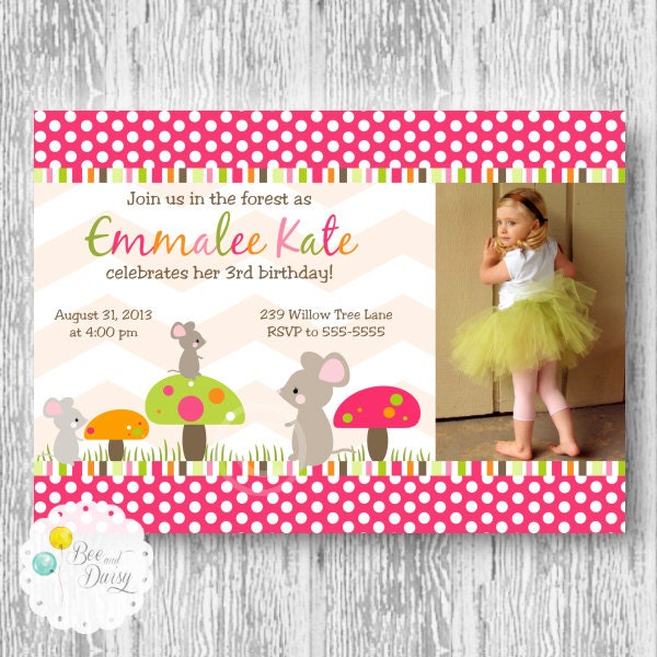Woodland Mushroom Mouse Photo Invite for Baby Shower or Birthday Party DIY Custom Invitation by BeeAndDaisy Il_570xn