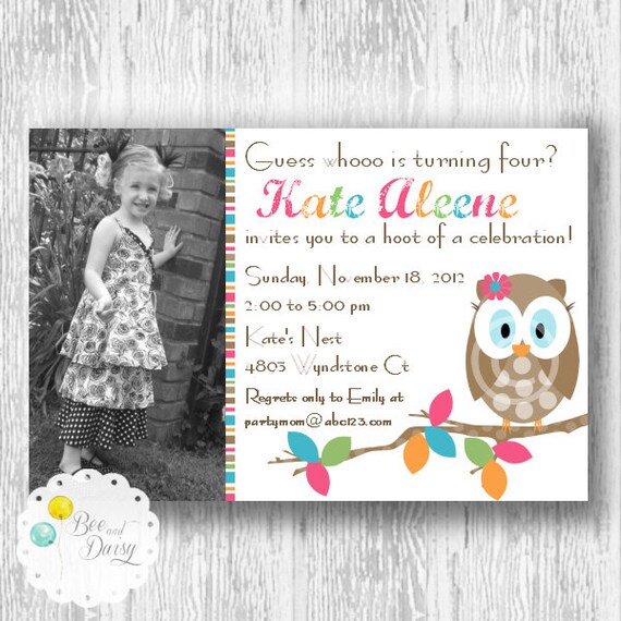 Owl Invitation for Birthday Party or Baby Shower - Girls DIY Printable Invite by BeeAndDaisy Il_570xn