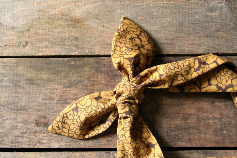 gold and brown floral headscarf  / tie up headband / adjustable / summer fall / knotted headband - SassyStitchesbyLori