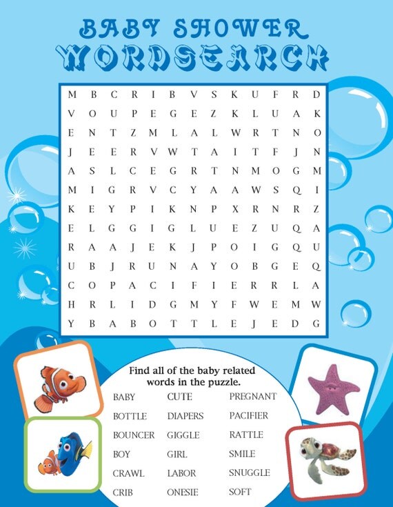 Printable Finding Nemo Themed Baby Shower Word Search By Jennya309