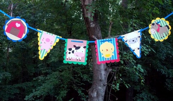 Barnyard Buddies Animal Banner ... cow sheep chick barn pig horse ... primary colors ... multi shipping and DIY PRICE options available Il_570xn