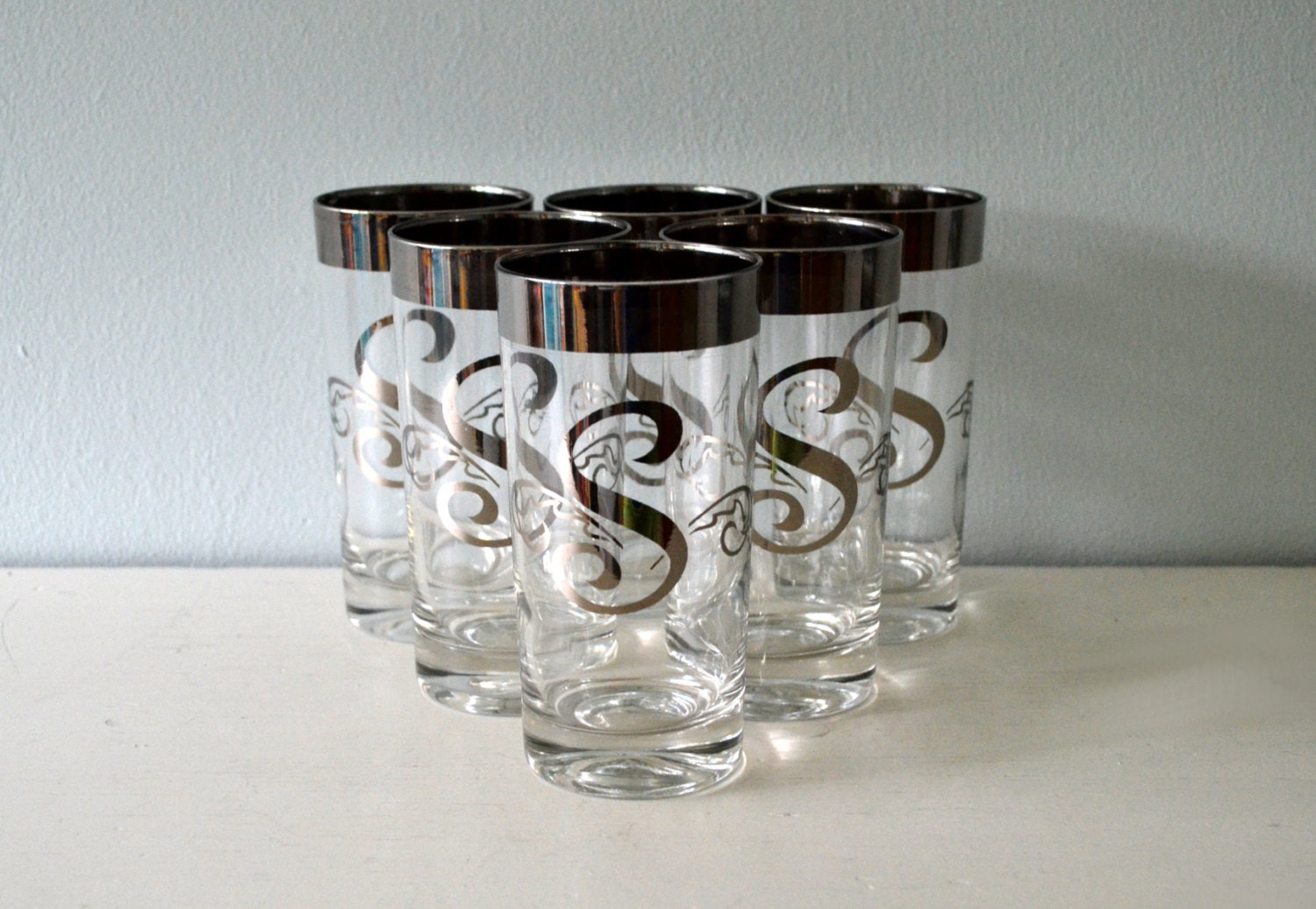 Vintage Initial S Silver Rim Glasses Drinking by saltandginger
