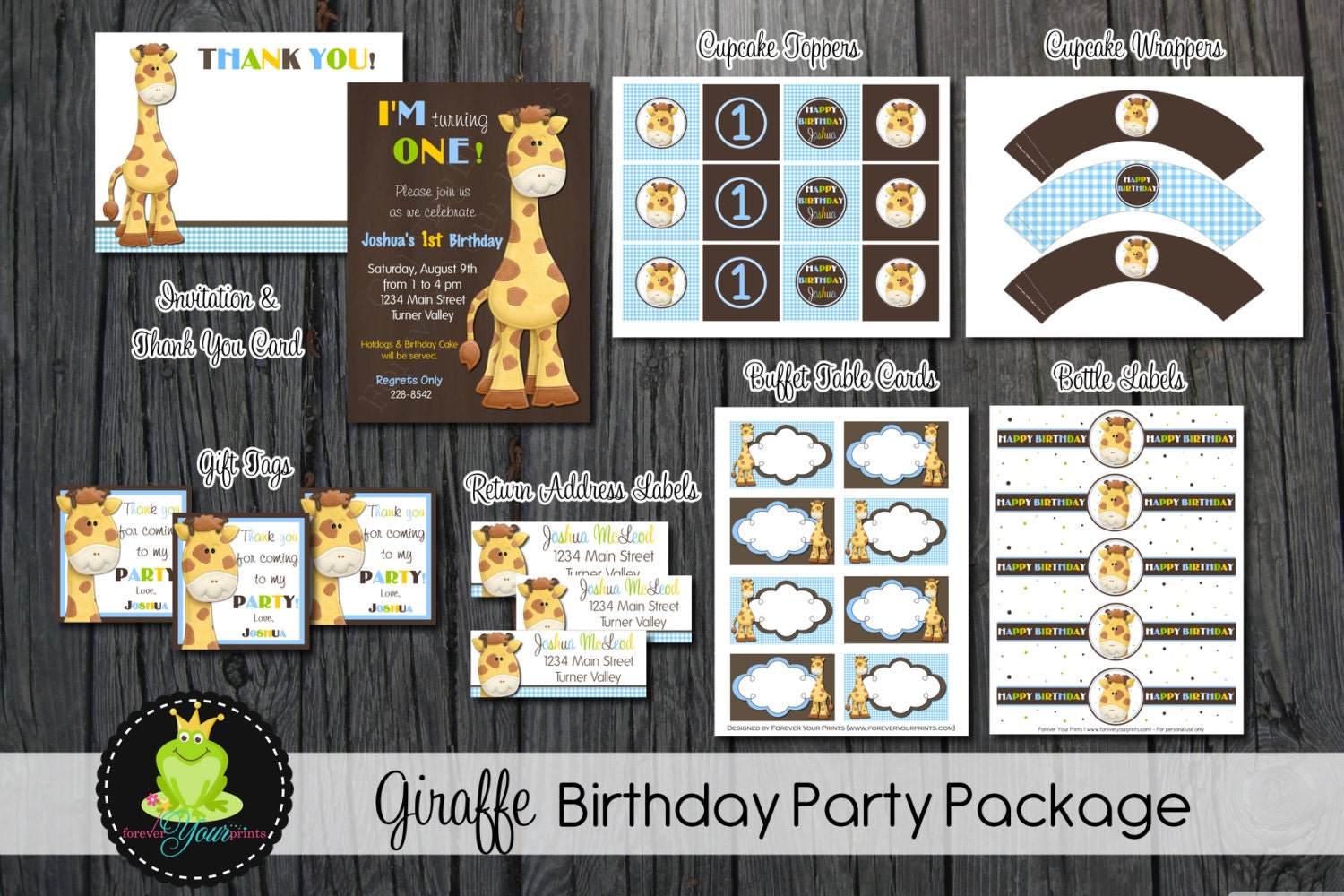 Giraffe 1st Birthday Party Package - Party Invite - Printable Il_570xn