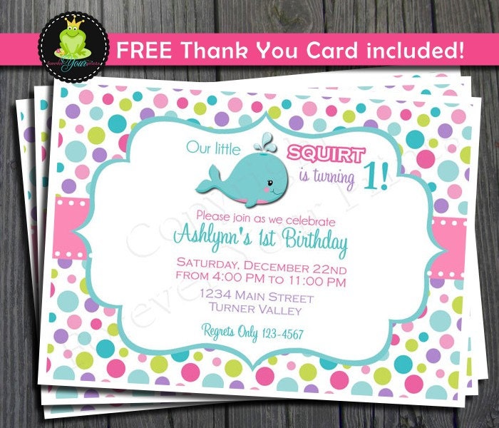 Whale Birthday Invitation - FREE Thank You Card included Il_570xn