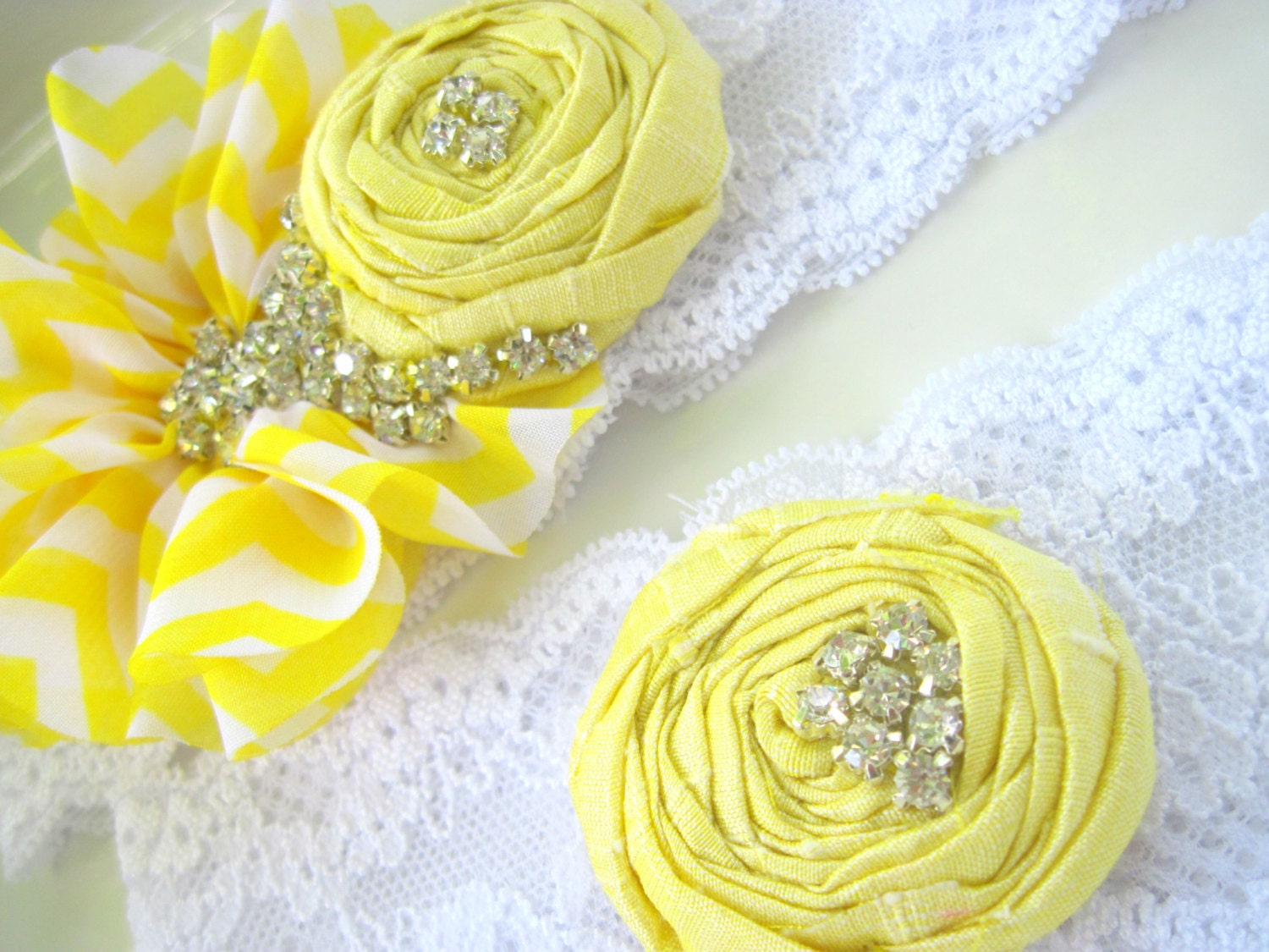 Yellow wedding garter - chevron - bridal accessory - rhinestone garter