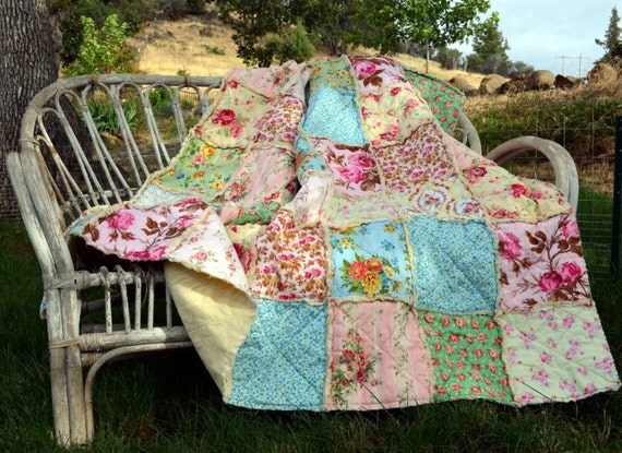 Shabby Chic French Country Rag Quilt Full or by SeasonOfTheStitch