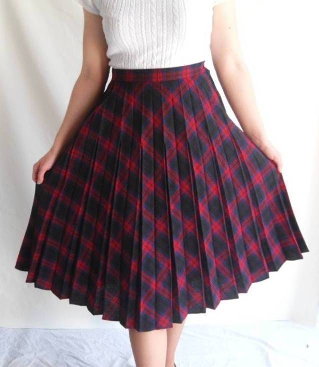 Red Plaid Wool Blend School Uniform Skirt by Sag by martasrose