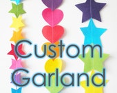 Custom Felt Garland - felt garland made to order, in star, hearts, flowers or circles and 34 colour options - HandmadeCuddlesShop