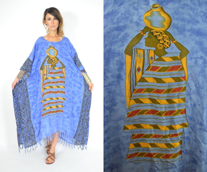 paper-thin AFRICAN egyptian tribal DRAPED boho ethnic TENT caftan maxi dress, one size fits all