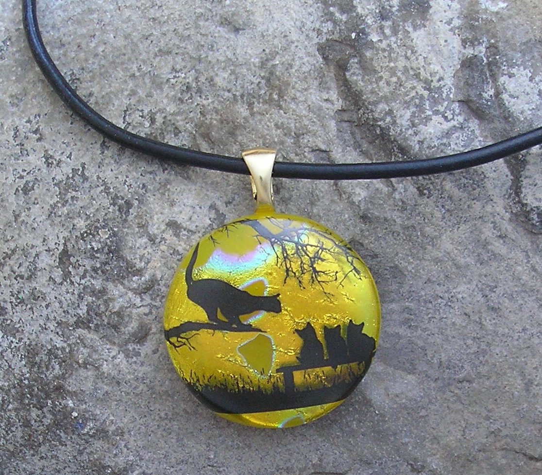 Cat Pendant Dichroic Fused Glass Necklace Cat jewelry