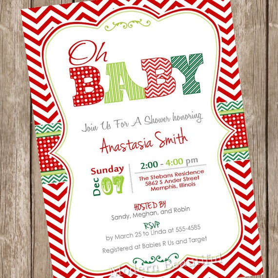 Oh Baby Christmas Baby Shower Invitation, baby shower invite, holiday baby shower, red, green, printable, digital file christmas1 Il_570xn
