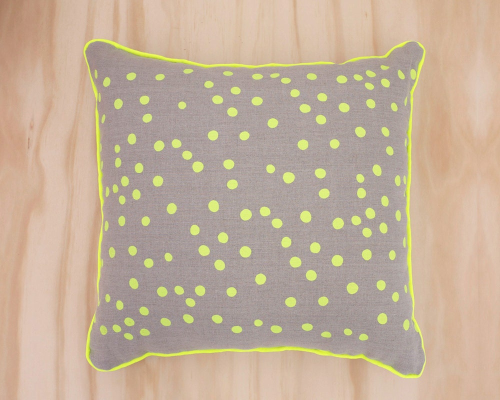 Items similar to Neon Yellow Spot Linen Cushion on Etsy