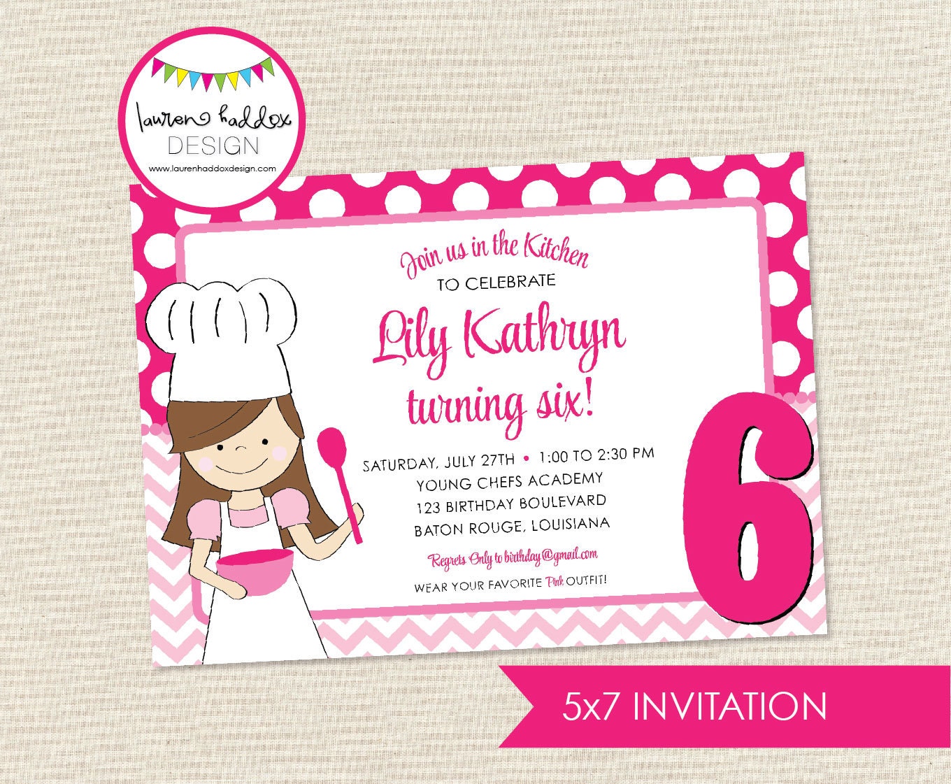 DIY, Pink Baking/Cooking Birthday INVITATION Il_570xn