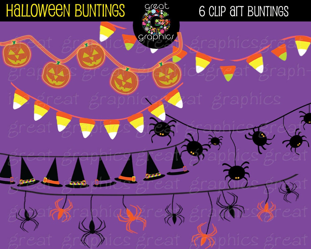 Halloween Bunting Halloween Clipart Digital Halloween Clip Art Witch Hat Candy Corn Jack O Lantern Printable Clipart - Instant Download Il_570xn