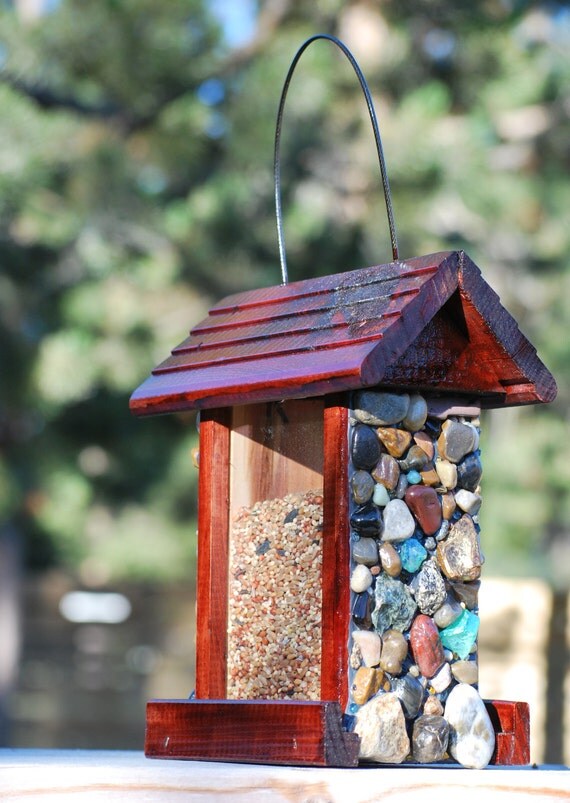 Mosaic Garden Rock Bird Feeder with Seed by WinestoneBirdhouses