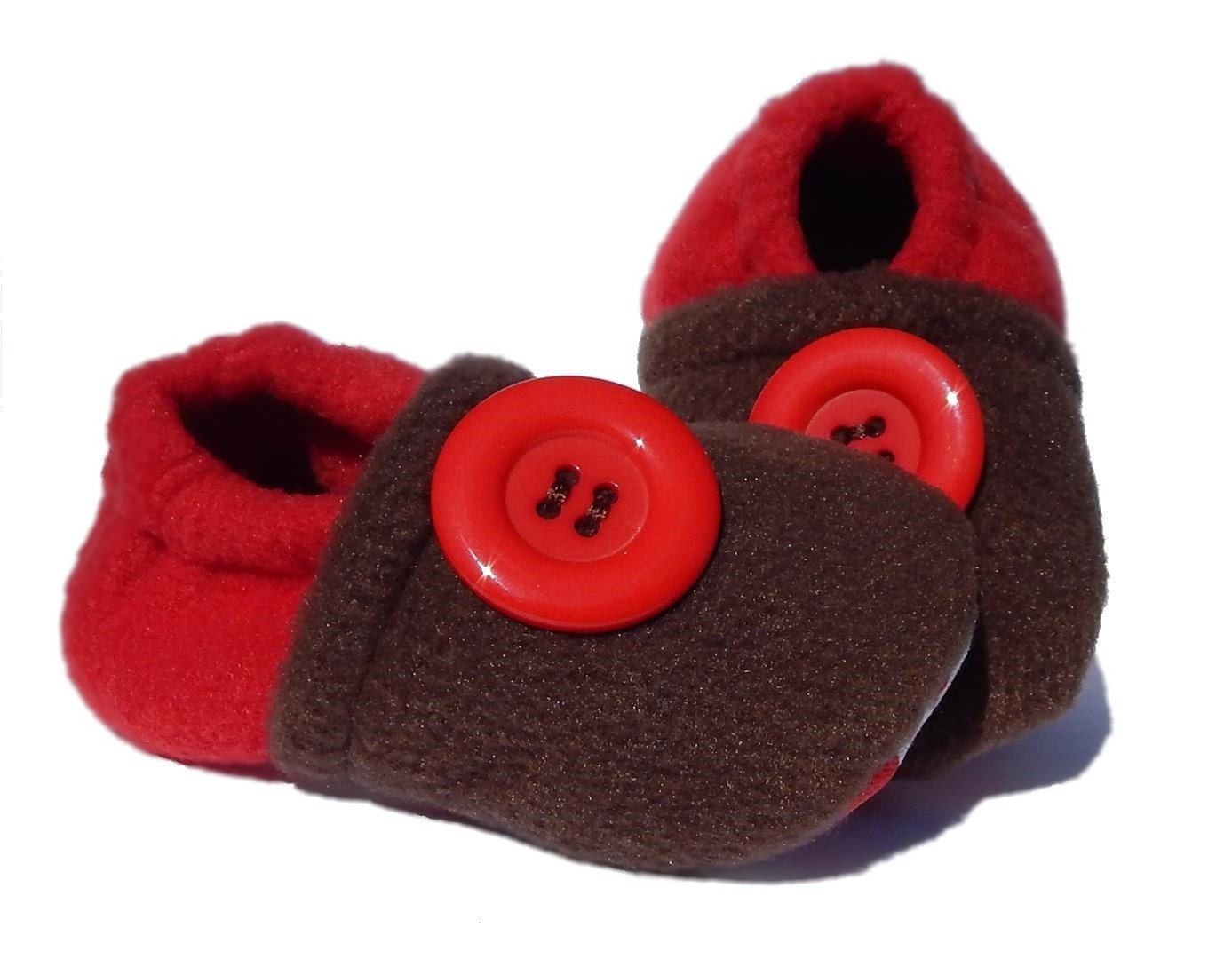 Fleece Slippers SALE Baby Toddler - Red & Brown - LittleTadpoleDesigns