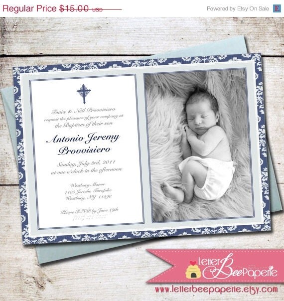 ON SALE Modern Damask Photo Baptism / Christening Invitation - DIY Printable Invite - Choose Your Colors - Confirmation, First Communion Ca Il_570xn
