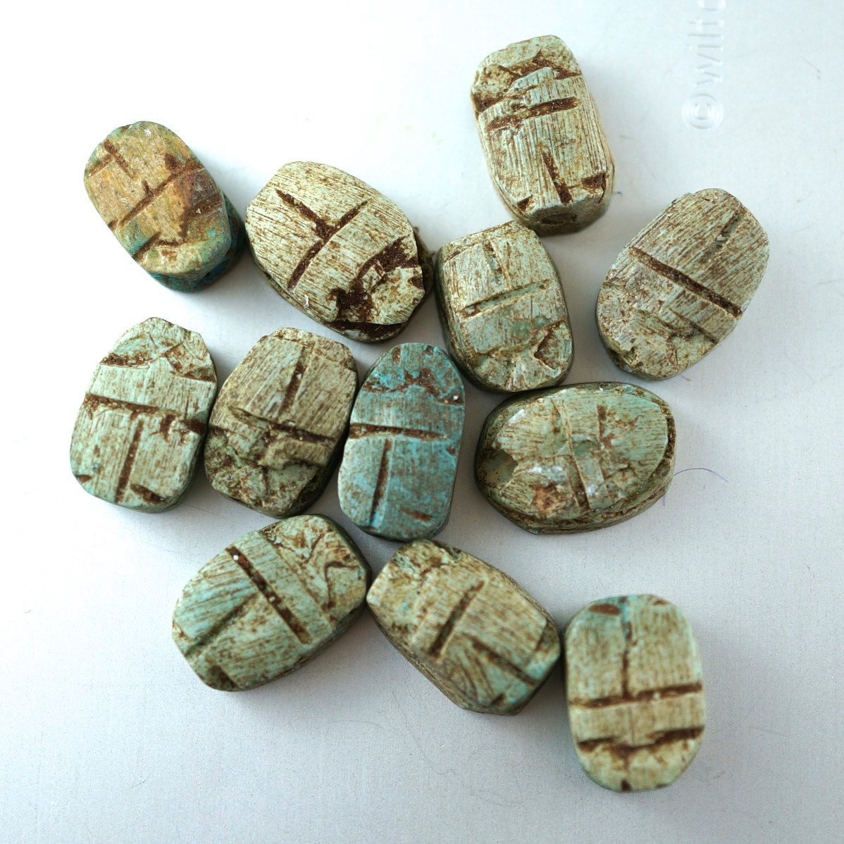EGYPTIAN SCARAB beads. Egypt BEETLE bead. Faience. by PartsForYou
