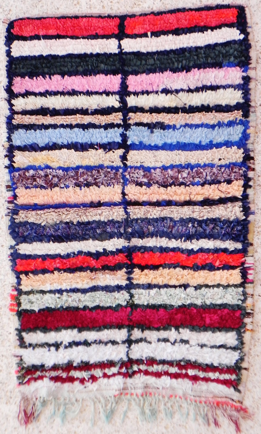 RAG  RUG BOUCHEROUITE from Morocco called also boucharouette berber tribal art, moroccan rag rug