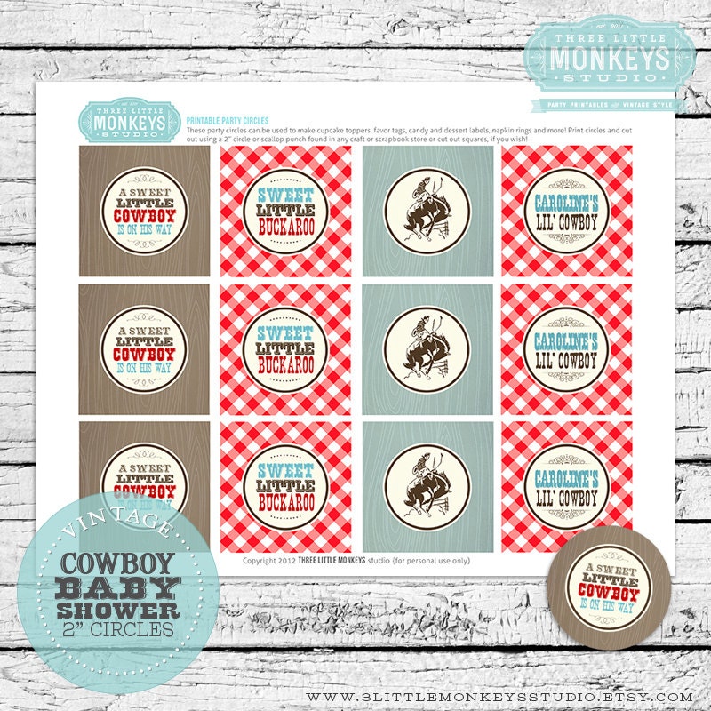 Personalized Vintage Cowboy Baby Shower 2" Party Circles Il_570xn