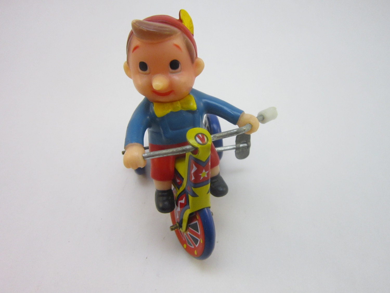 Vintage Tin Litho Tricycle w Celluloid Boy Wind Up Toy MTU "made in Ko.. - PriorMemories