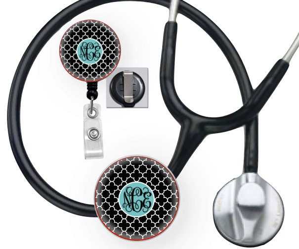 Stethoscope ID Tag Name Badge Personalized with Your Initials Black