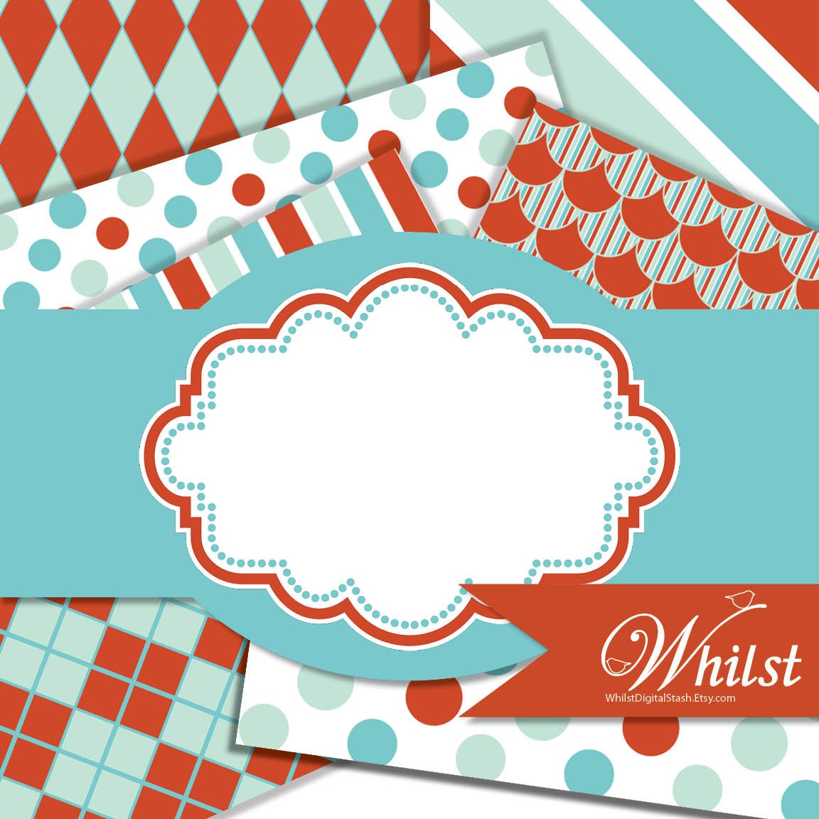 Red aqua frame clip art and paper pack party invitation tiffany blue : p0220 3s022122 IP Il_570xn