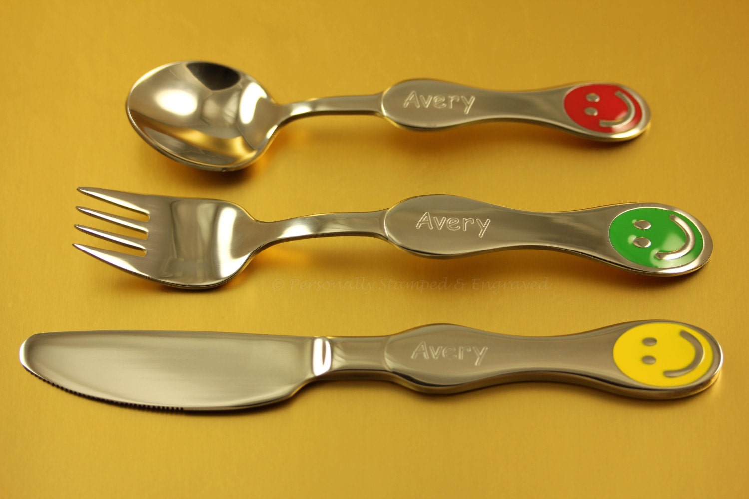 Baby Toddler or Kids Fork Knife and Spoon set by PersonallyEngrave