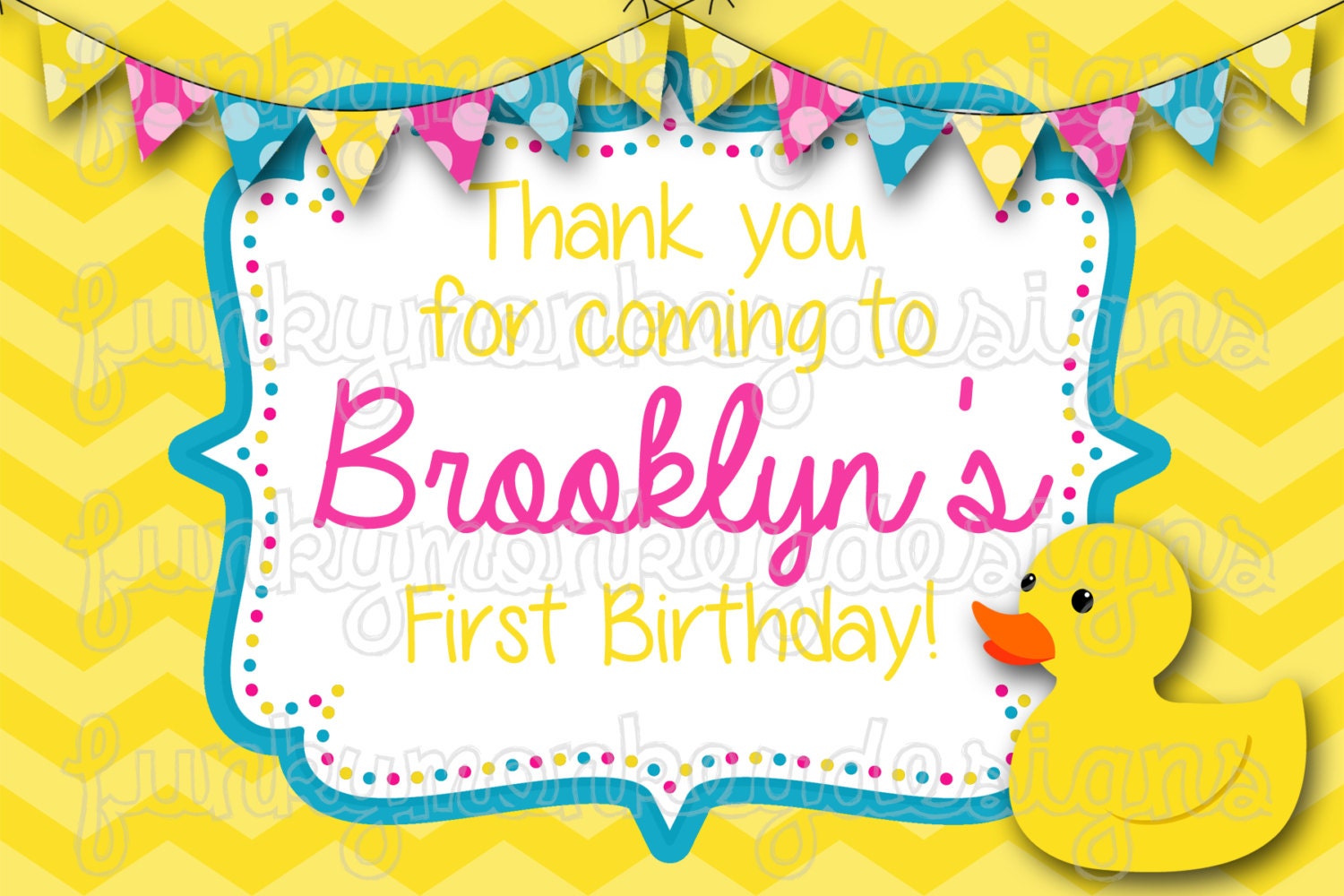 Diy Rubber Duck Inspired Birthday Party Personalized Digital PRINTABLE Thank You Note Card Il_570xn