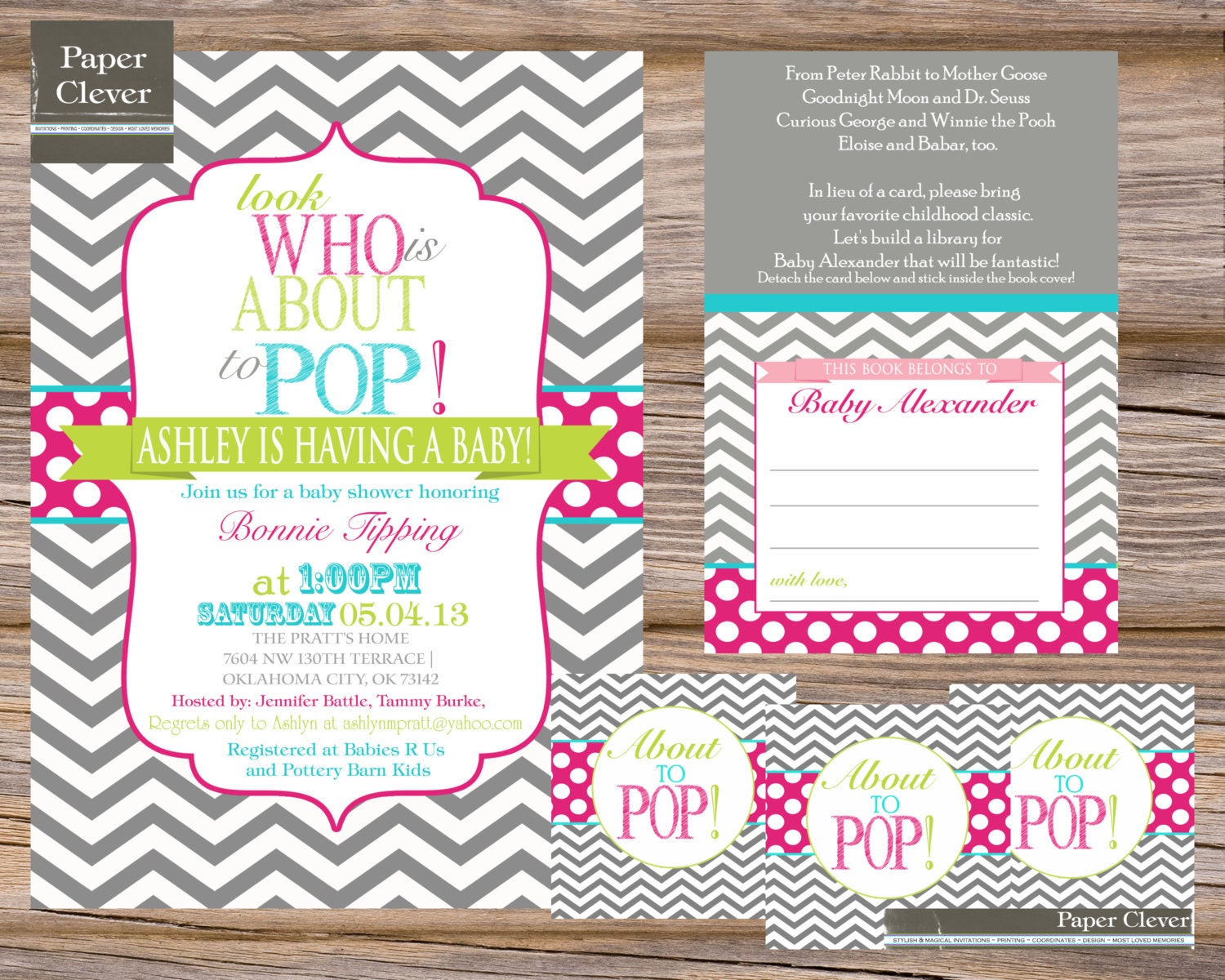 Girls Baby shower invitation party kit, about to pop- digital file, printable #705 Il_570xn