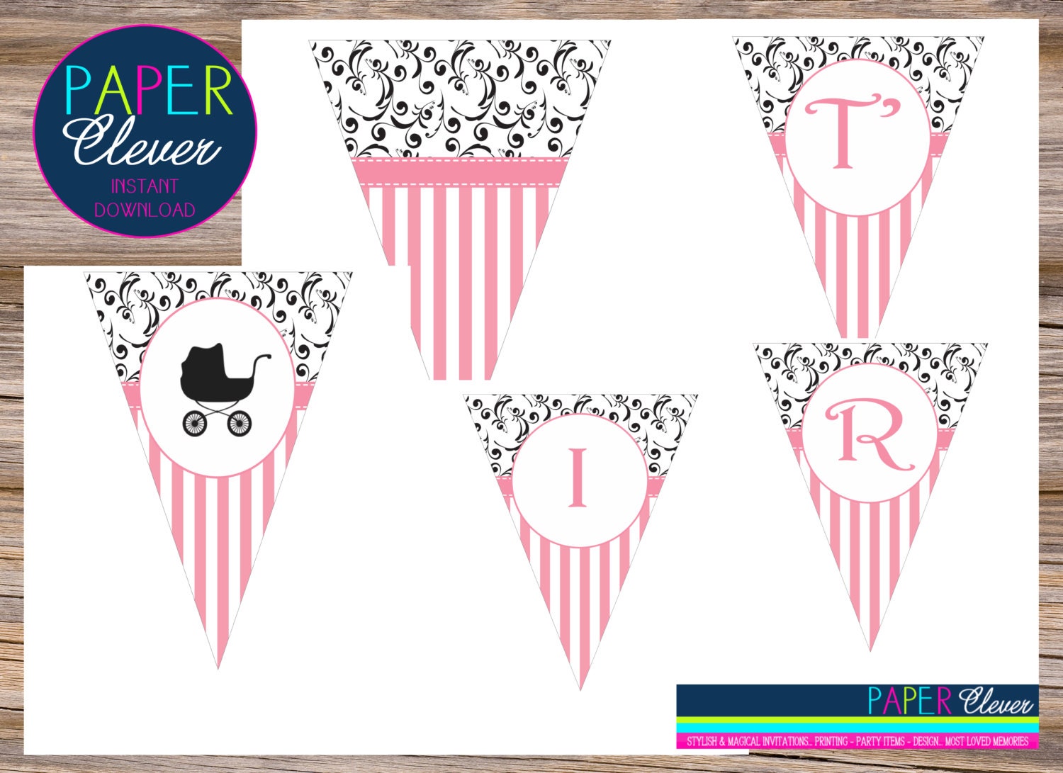 It's A Girl baby shower banner, carriage, pink, black - instant download, #1222190 Il_570xn