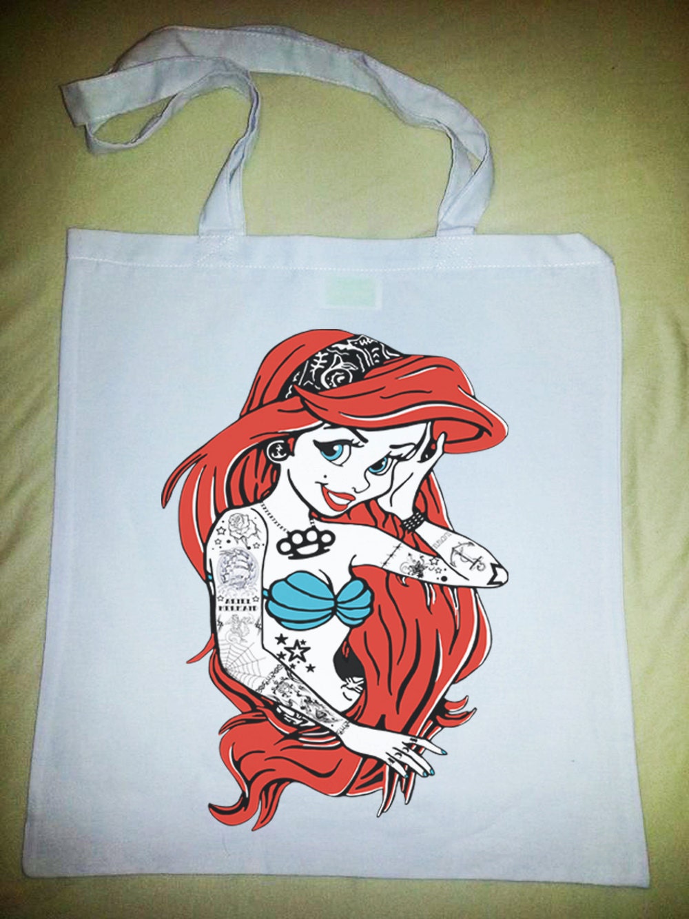 Items Similar To Tattoo Rebel Little Mermaid Ariel Cotton Shopping Shoulder Tote Shopper Bags On 