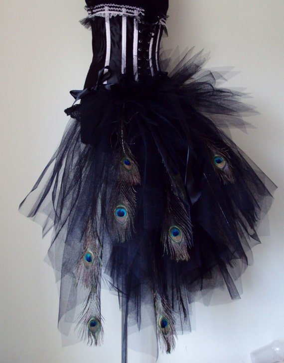 Black Peacock Feather Burlesque Bustle Belt by thetutustoreuk